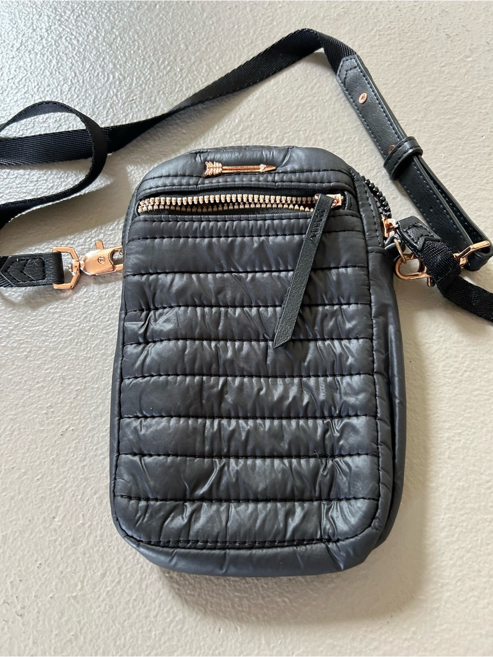 Stella & Dot Black Quilted Crossbody with Rose Gold Hardware